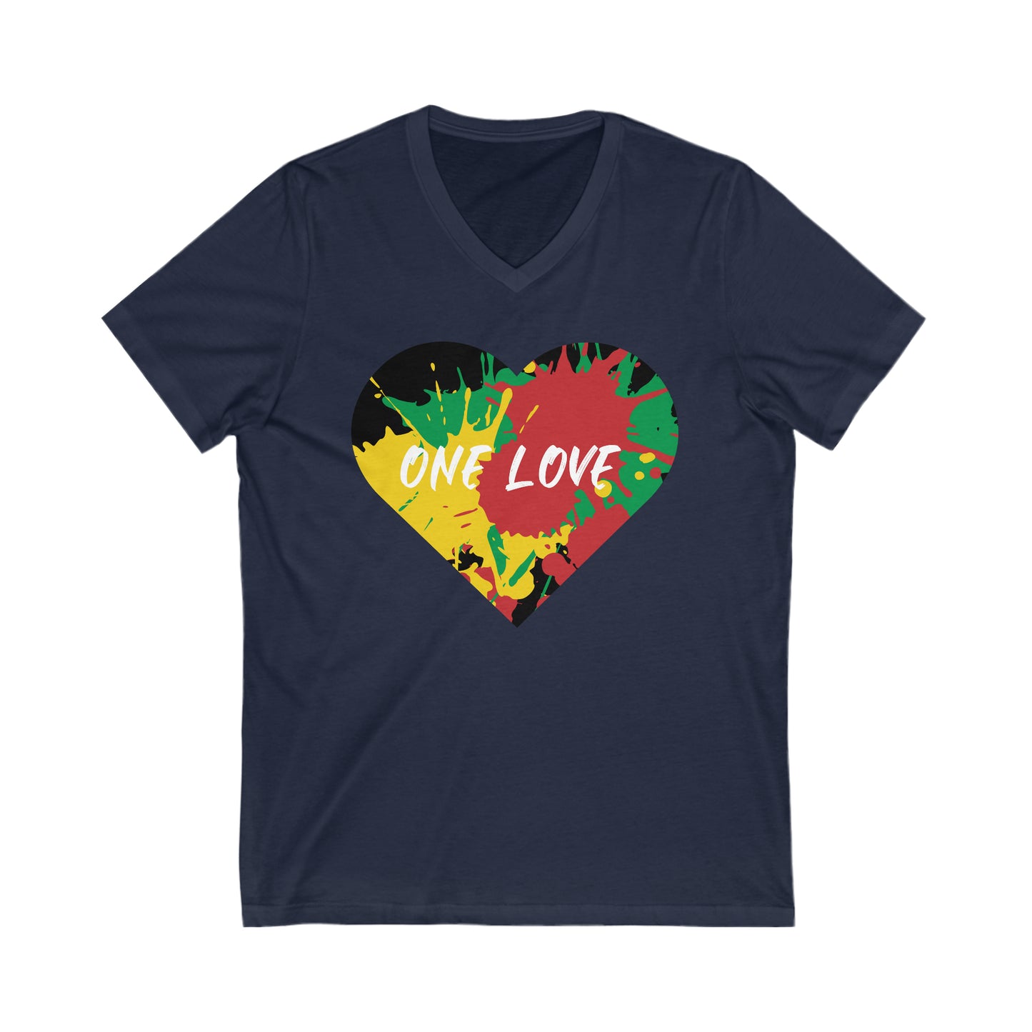 RED GREEN AND GOLD GRAPHIC V NECK UNISEX T SHIRT