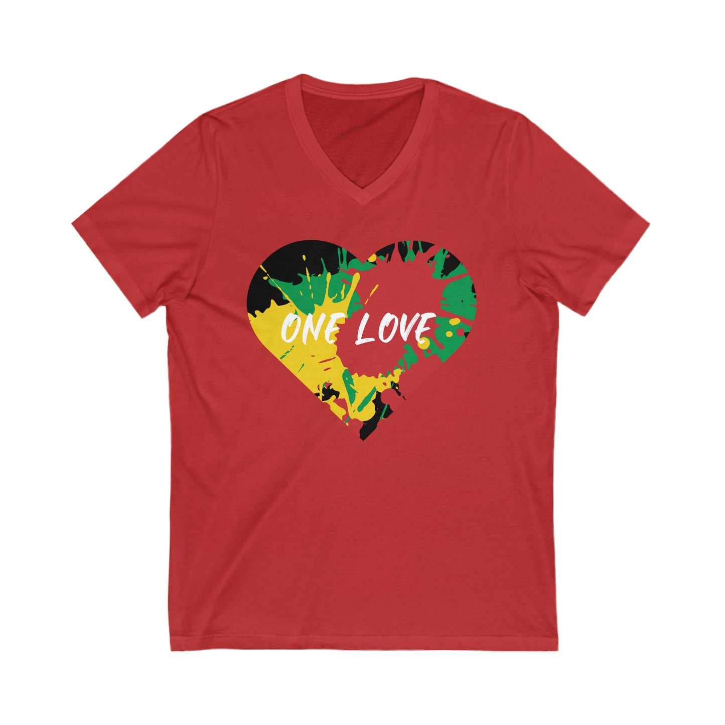 RED GREEN AND GOLD GRAPHIC V NECK UNISEX T SHIRT