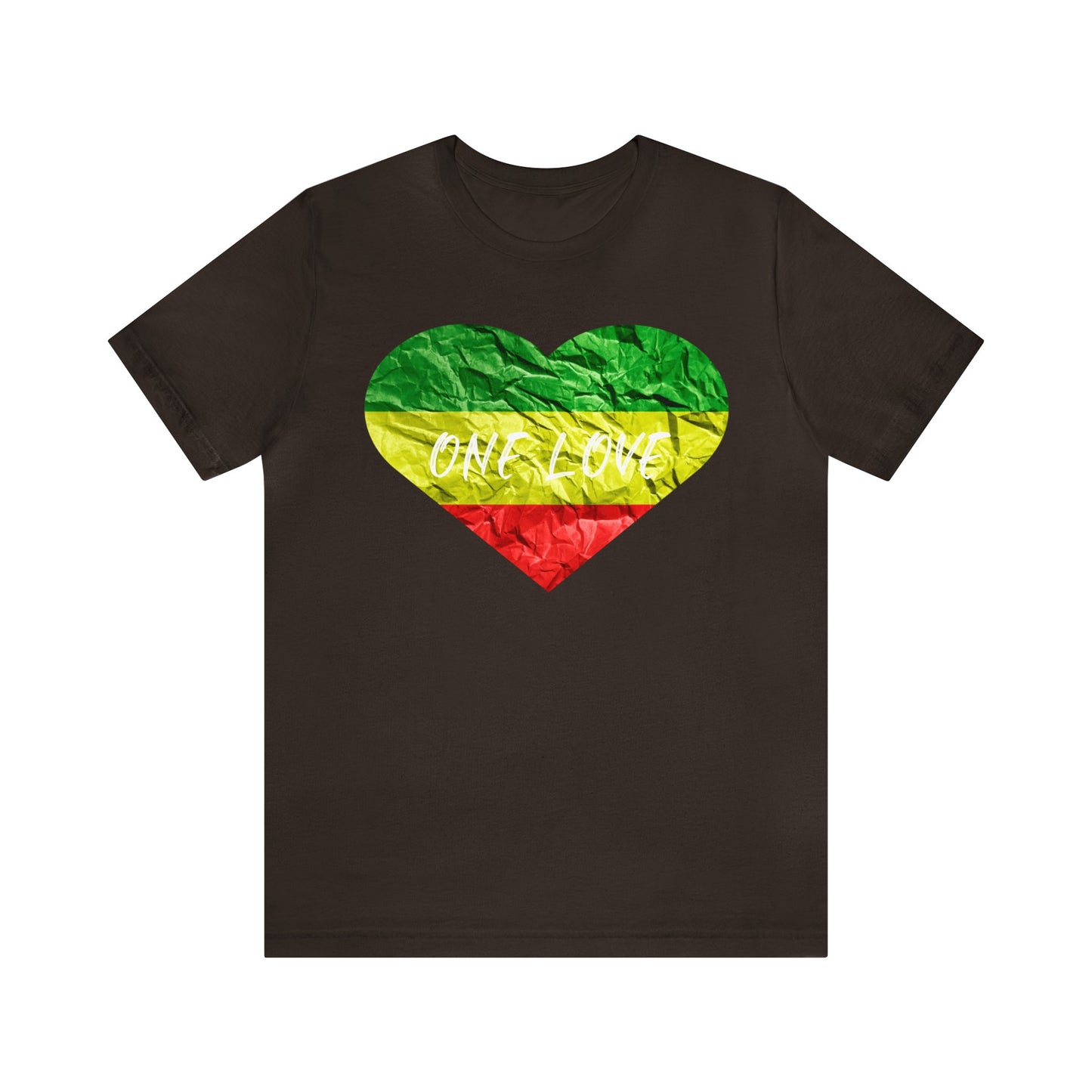 ONE LOVE RED GREEN AND GOLD HEART SHORT SLEEVE TSHIRT