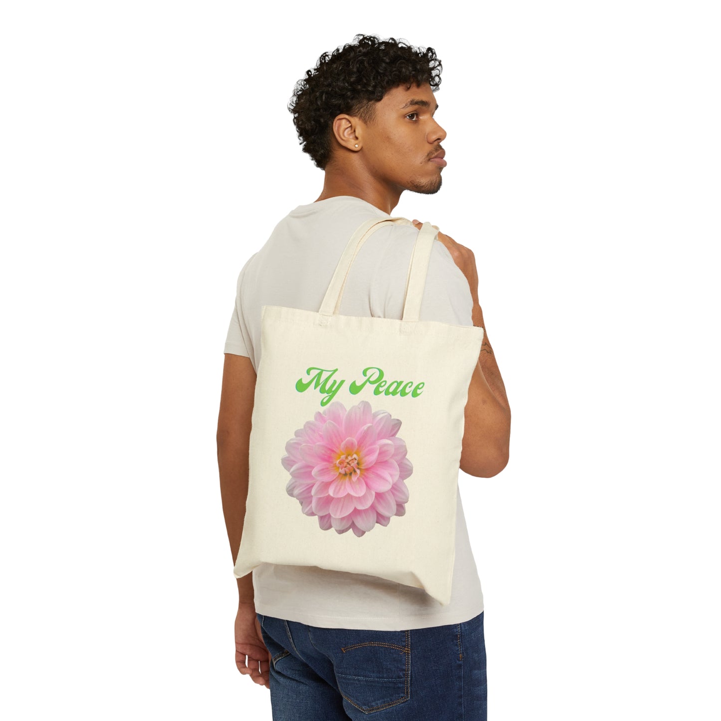 Pink Peony Flower Design Canvas Statement Tote Bag
