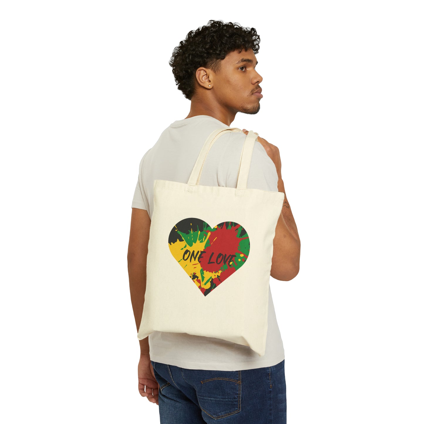 ONE LOVE HEART ROOTS COLOR SPLASH ART DESIGN TOTE BAG