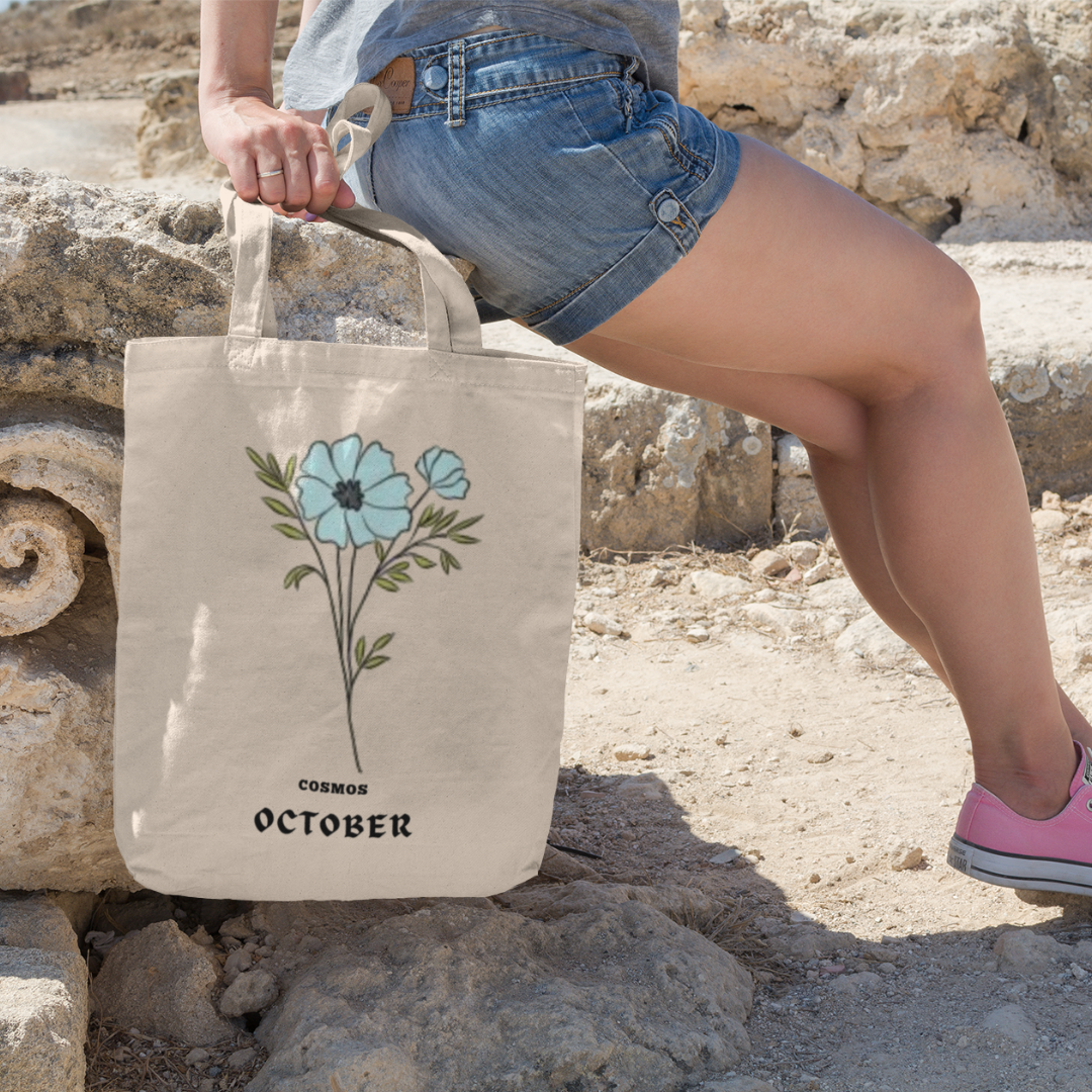 OCTOBER BIRTH MONTH FLOWER TOTE BAG GIFT (COSMOS)