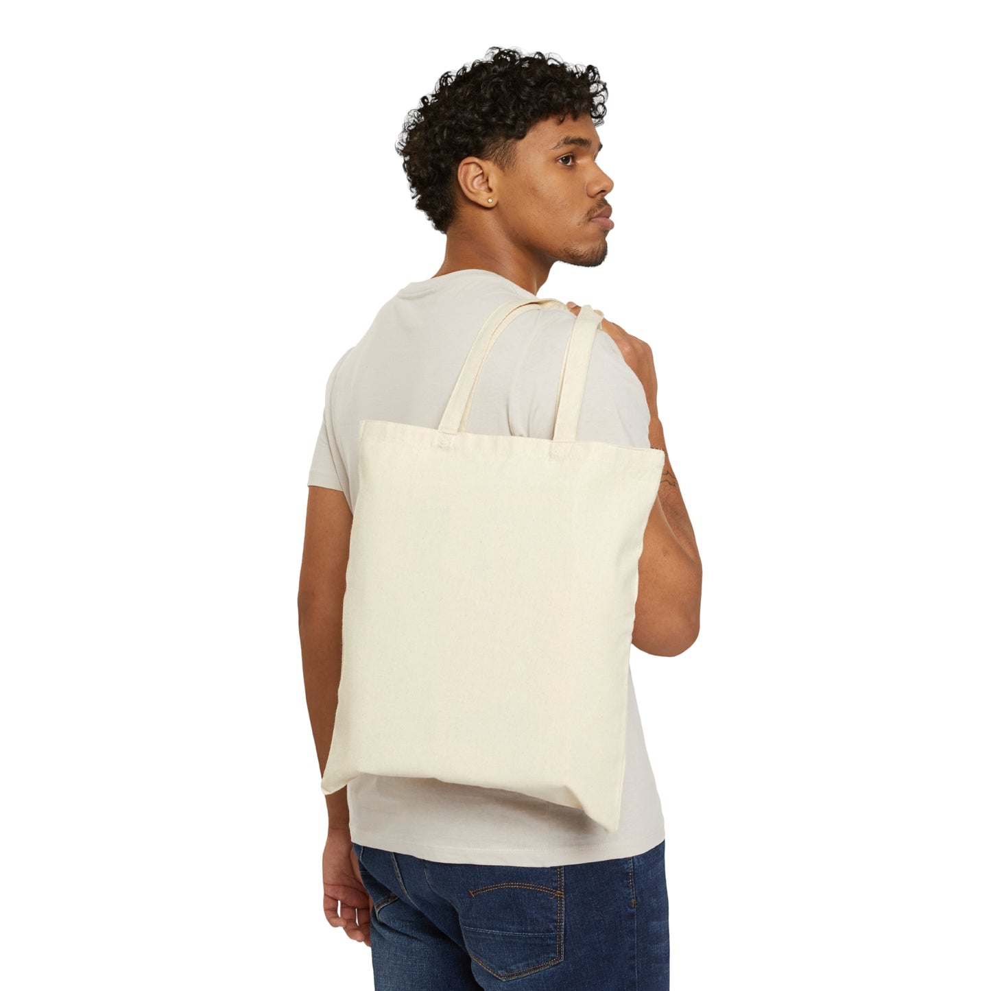 White Rose Design Cotton Canvas Statement Tote Bag