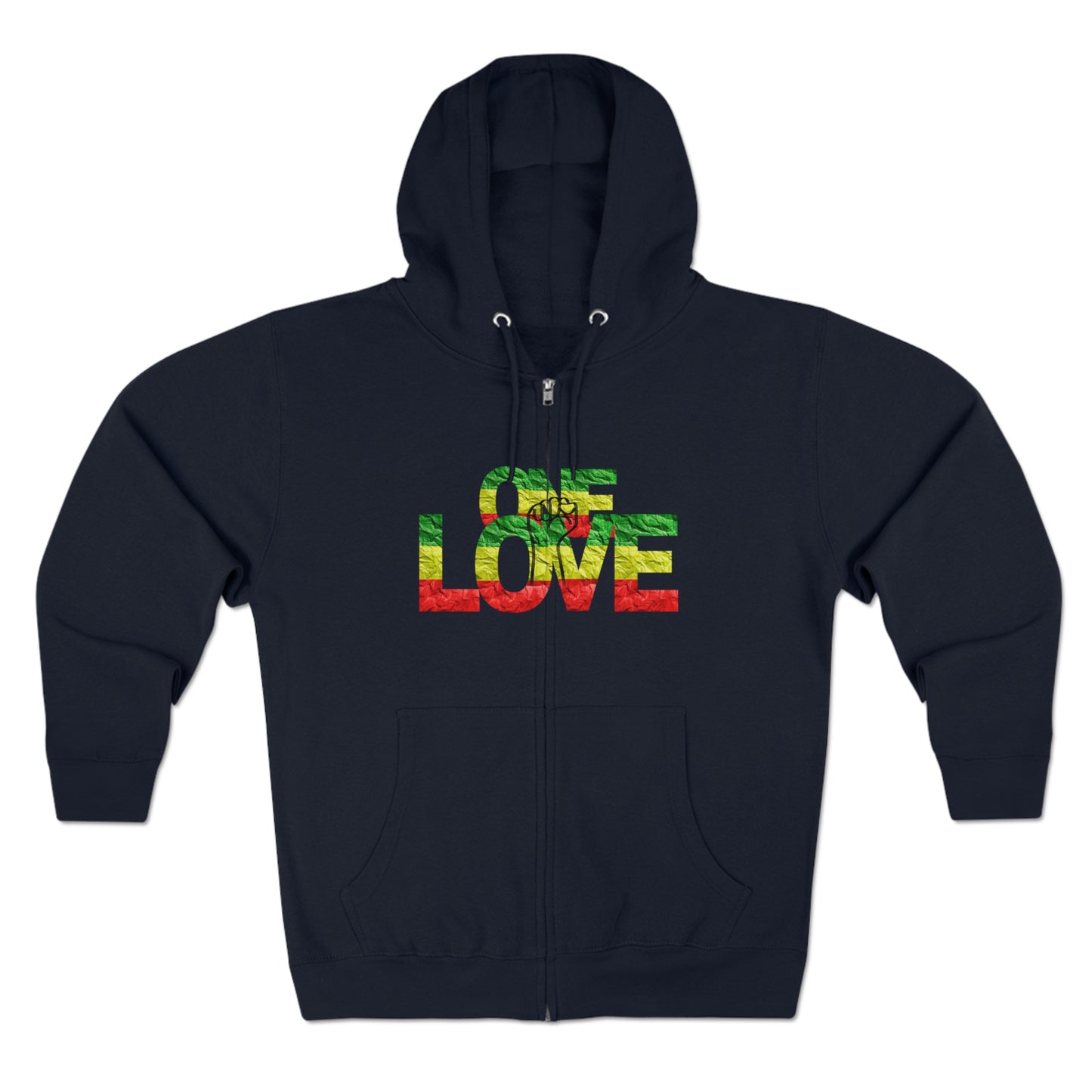 ONE LOVE POWER STATEMENT ZIP FRONT HOODIE GIFT FOR REGGAE LOVERS