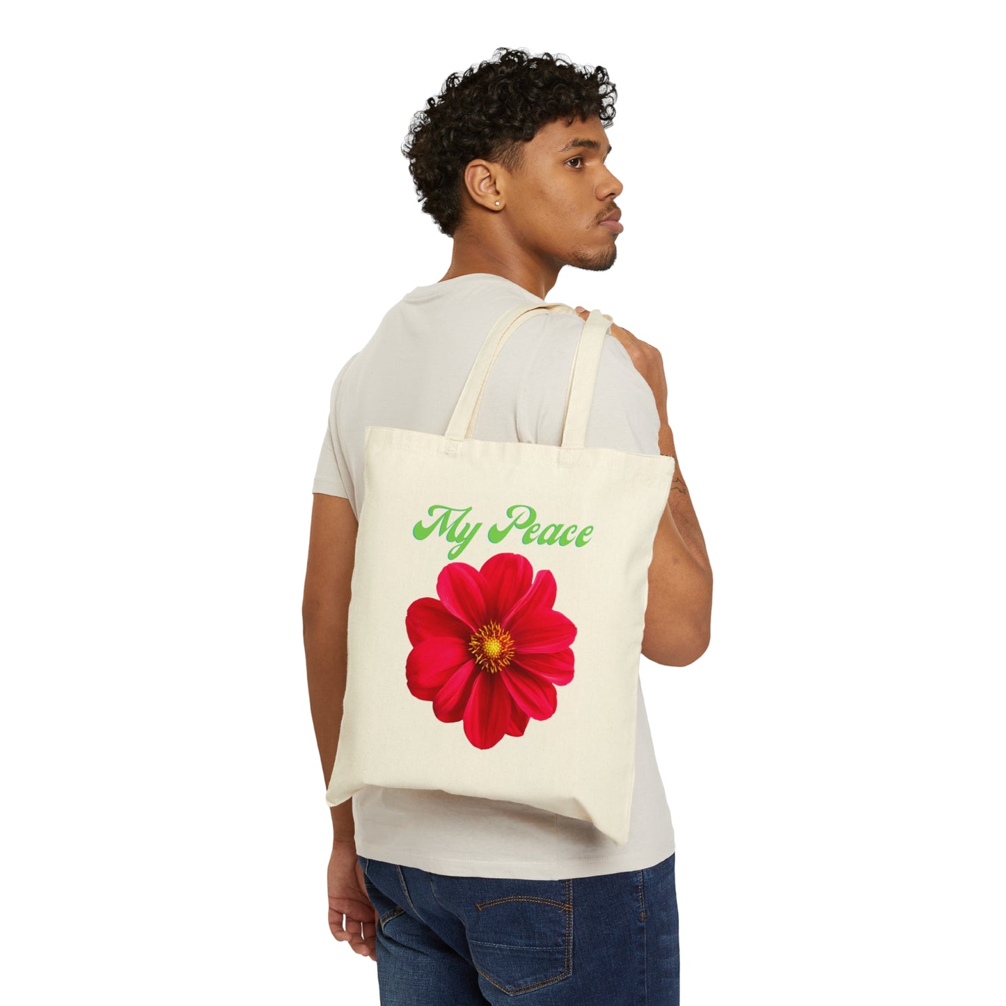 Red Flower Design Cotton Canvas Tote Bag