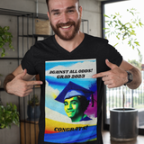 V NECK TSHIRT GIFT FOR 2023 GRADUATE WITH  MALE IMAGE ON WATER COLOR GRAPHIC
