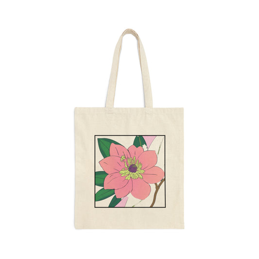 Pink Flower Painting Design Cotton Canvas Tote Bag