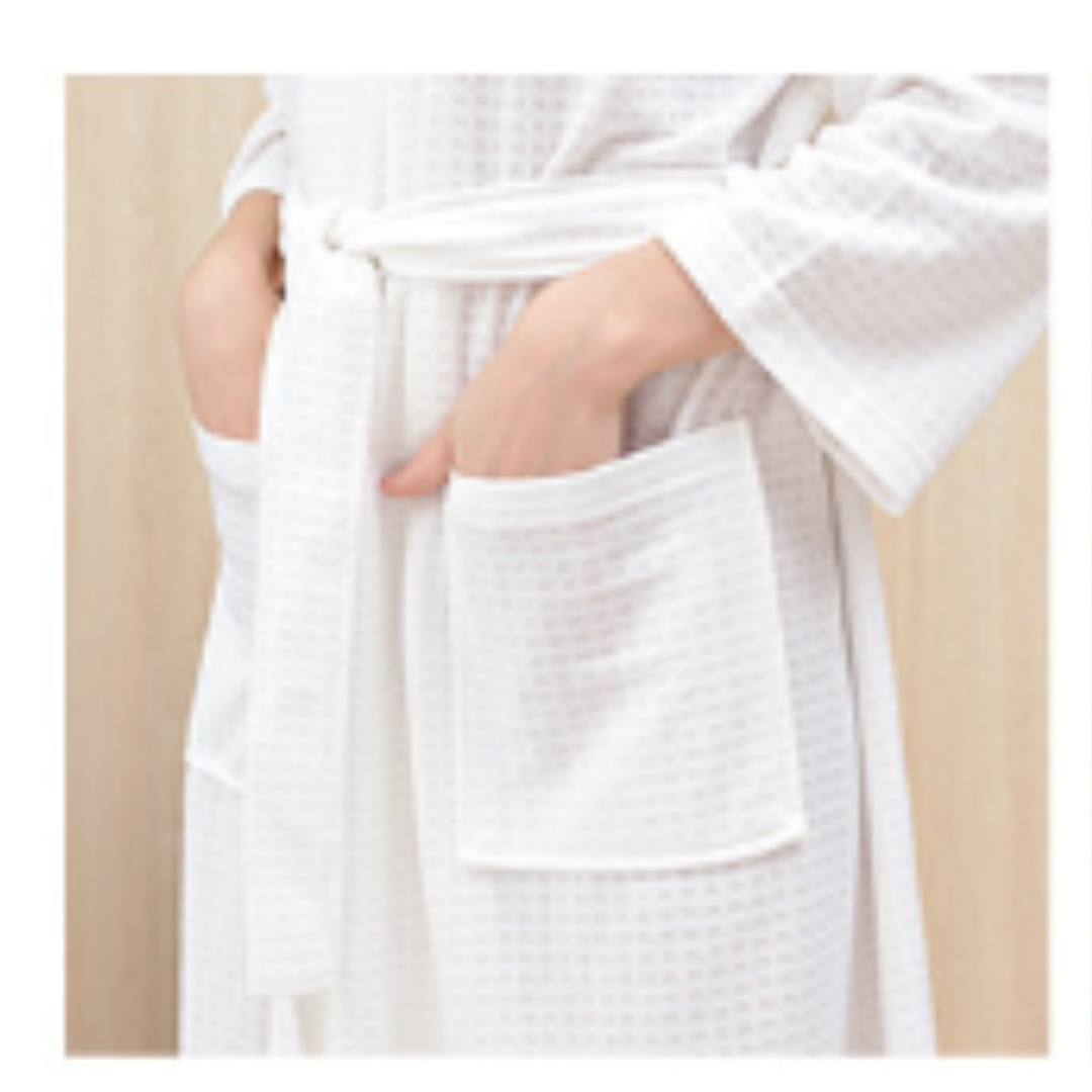 WHITE COLOR KNEE LENGTH WAFFLE PATTERN BATH ROBES