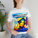 2023 GRADS T SHIRT GIFT WITH IMAGE OF FEMALE IN WATER COLOR GRAPHIC