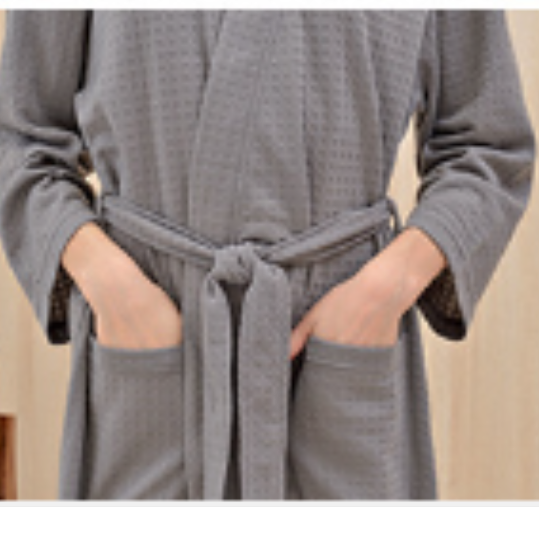 GREY COLOR KNEE LENGTH WAFFLE PATTERN BATH ROBES