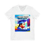 2023 GRADS V NECK T SHIRT GIFT WITH IMAGE OF A BLACK MALE IN WATER COLOR GRAPHIC
