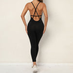 BLACK COLOR ONE PIECE STRAPPY BACK WORK OUT JUMPSUIT