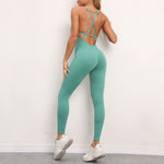 LIGHT GREEN COLOR ONE PIECE STRAPPY BACK WORK OUT JUMPSUIT
