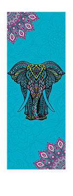 OPTION 10 ELEPHANT AND MANDALAS ON AQUA BLUE BACKDROP COLORFUL PRINT FOLDABLE NON SLIP YOGA MATS