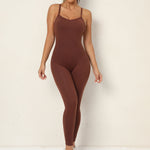 CHOCHOLATE COLOR  ONE PIECE STRAPPY BACK WORK OUT JUMPSUIT
