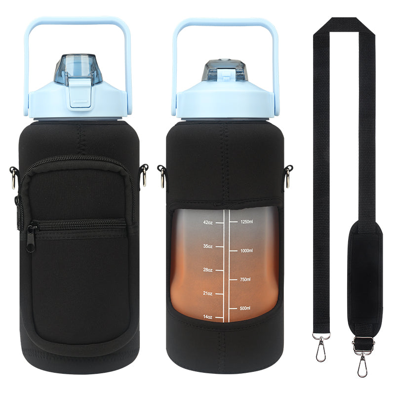 BLACK COLOR 2L WATER BOTTLE WITH PROTECTIVE CASE AND UTILITY SLEEVE,HANDLE AND STRAP