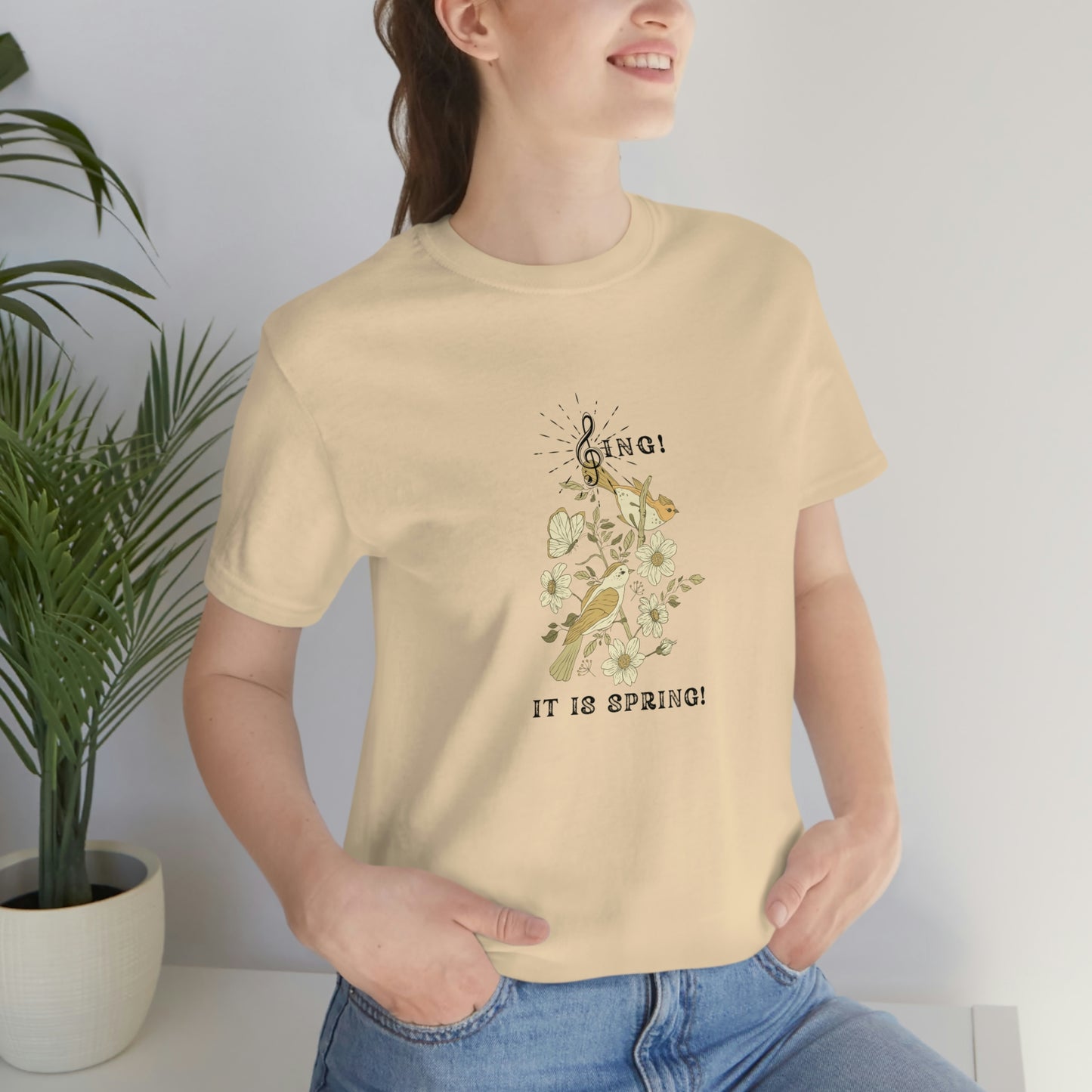 SING IT IS SPRING UNISEX  CREW NECK T SHIRT GIFT WITH BLACK FONT