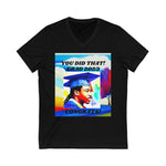 2023 GRADS V NECK T SHIRT GIFT WITH IMAGE OF A BLACK MALE IN WATER COLOR GRAPHIC