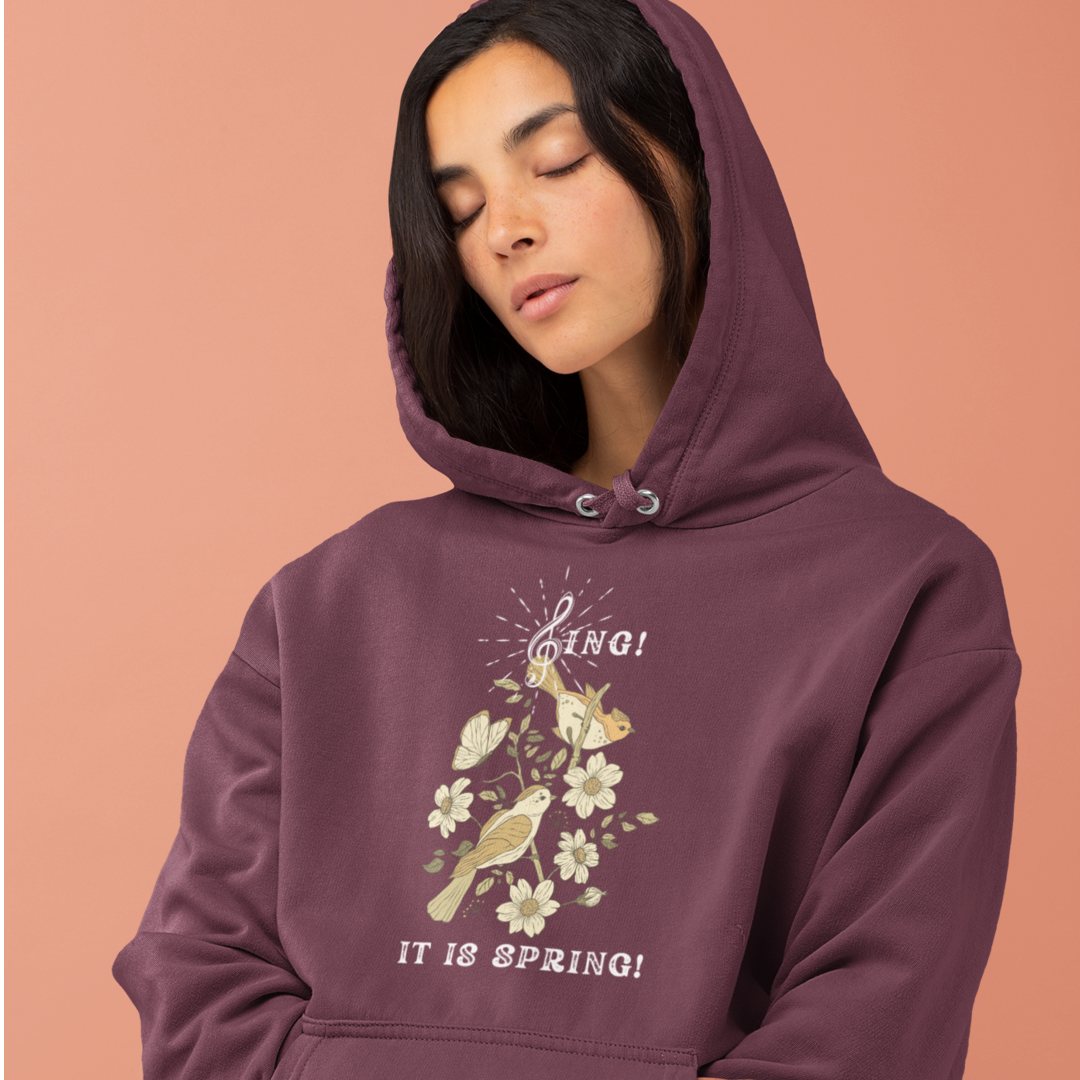 SING IT IS SPRING UNISEX HOODIE GIFT WITH  WHITE FONT